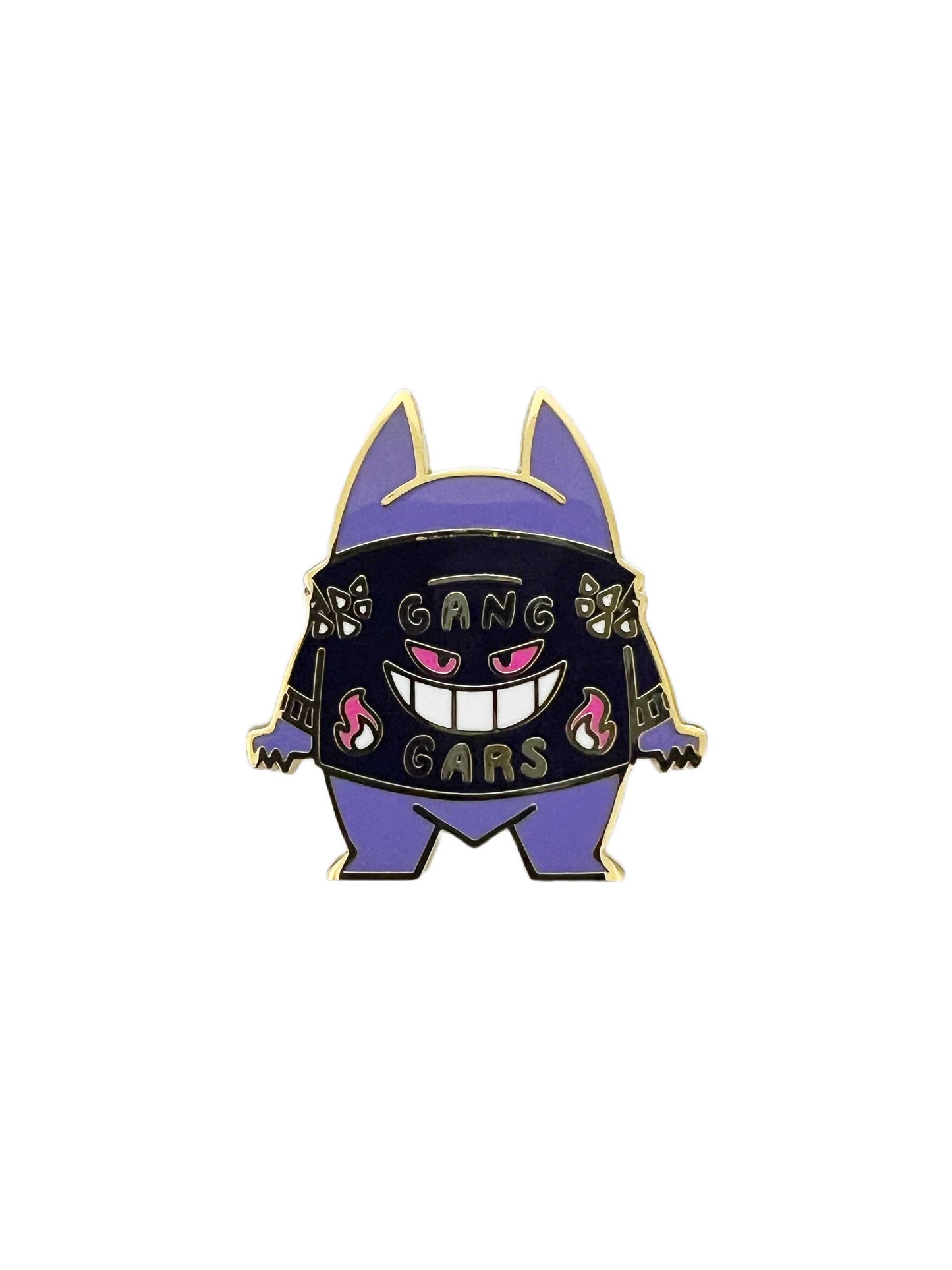 Pokemon Gengar Character Themed Set of One Embroidered Fabric Keychain and One Enamel Metal Pin Badge