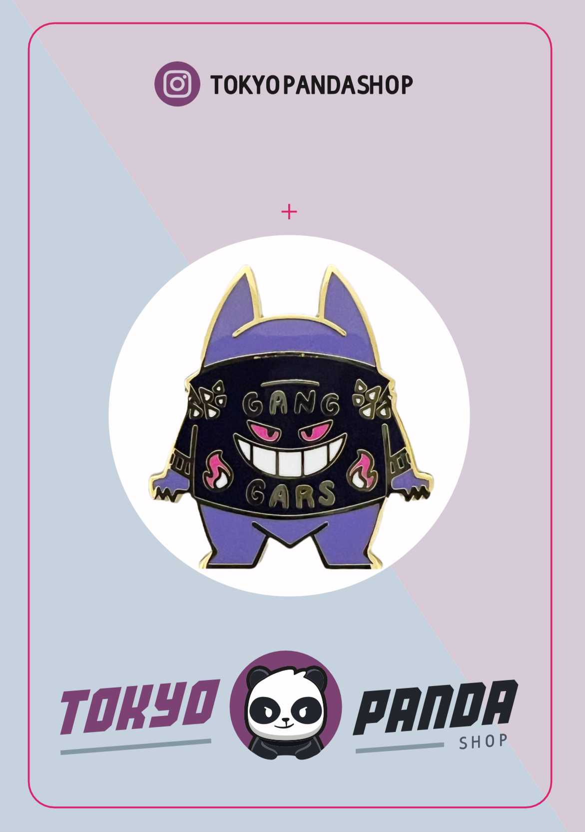 Pokemon Gengar Character Themed Set of One Embroidered Fabric Keychain and One Enamel Metal Pin Badge