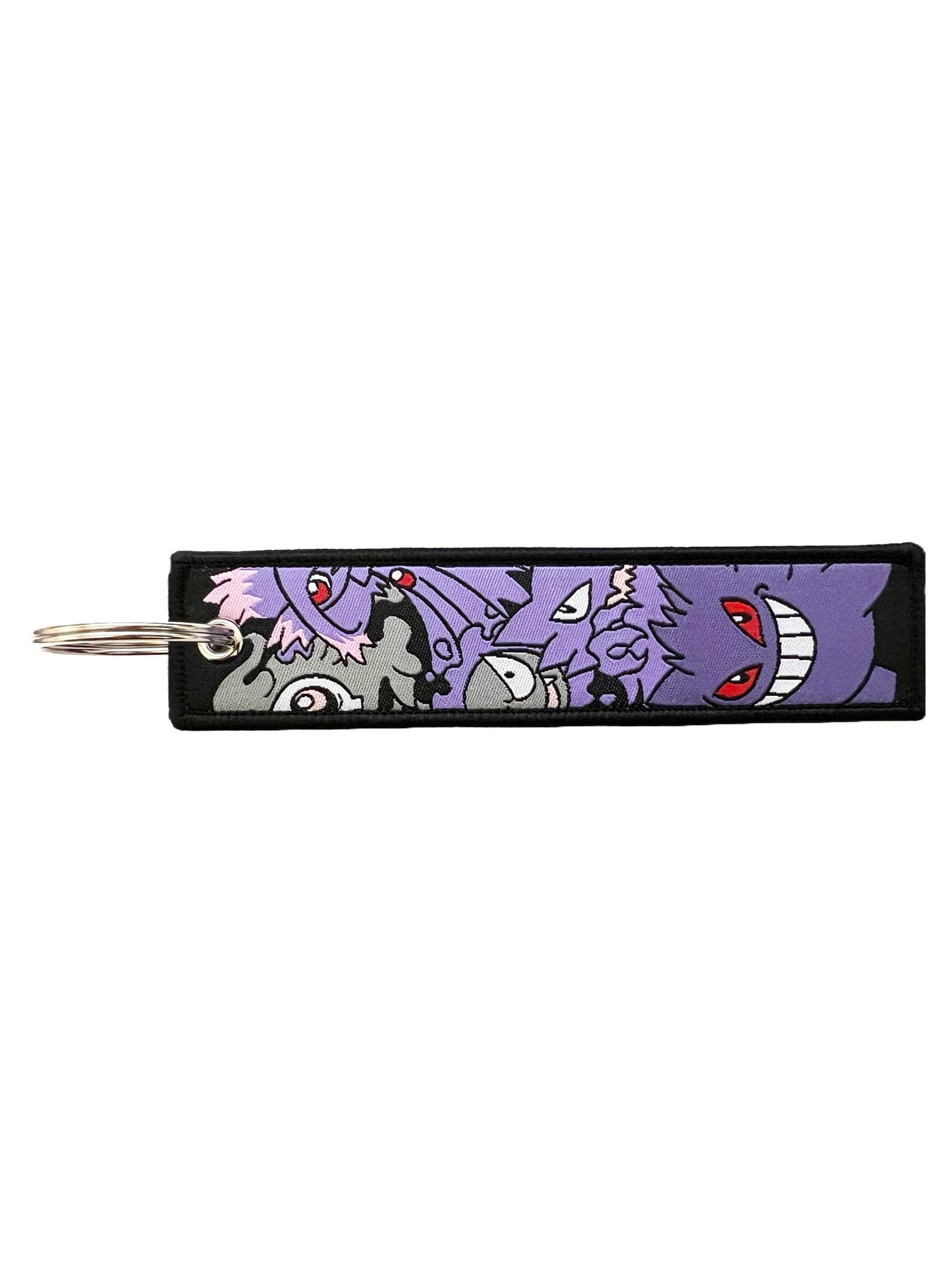Pokemon Gengar Character Themed Set of One Embroidered Fabric Keychain and One Enamel Metal Pin Badge