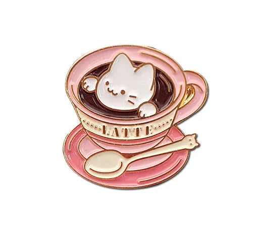 Latte Cat Enamel Pin Badge